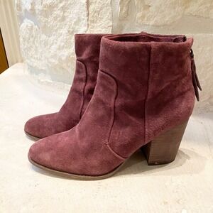 Splendid Lakota Burgundy Suede Ankle Boots Block Heel Side Zip Women's‎  9.5